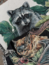 Load image into Gallery viewer, Raccoon + Pumpkins Blanket/Tapestry