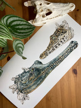 Load image into Gallery viewer, Gharial + Cuban Croc 10x20 giclee print