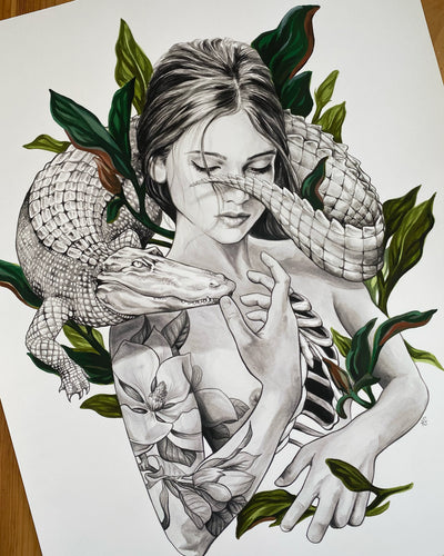 Hand embellished print - one of a kind